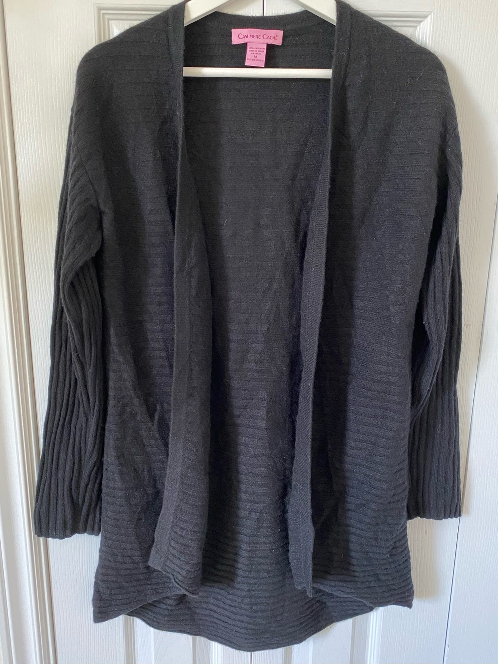 Cashmere Cache 100% Cashmere Black Open-Front Ribbed Cardigan long sleeve Medium